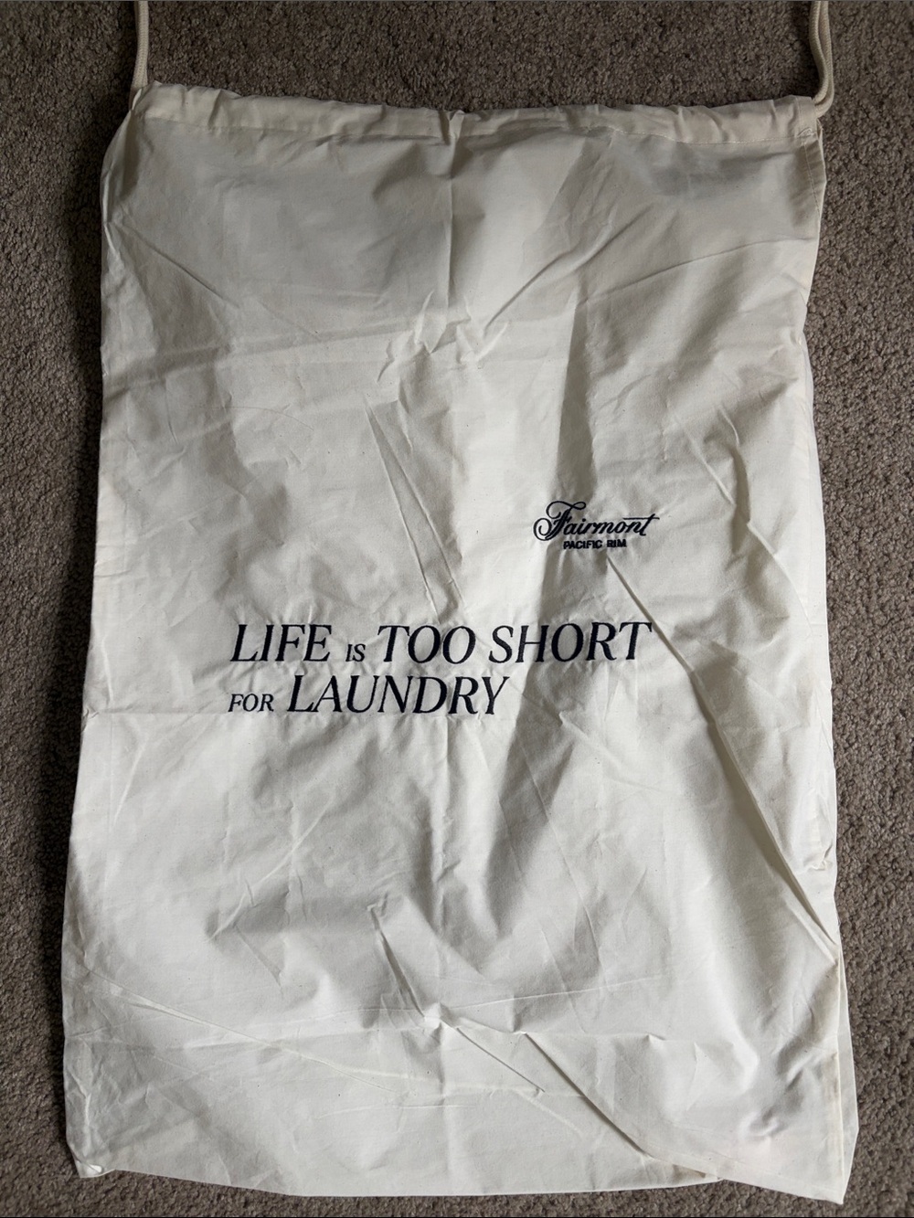 Life Is Too Short for Laundry Cotton Drawstring Bag - White